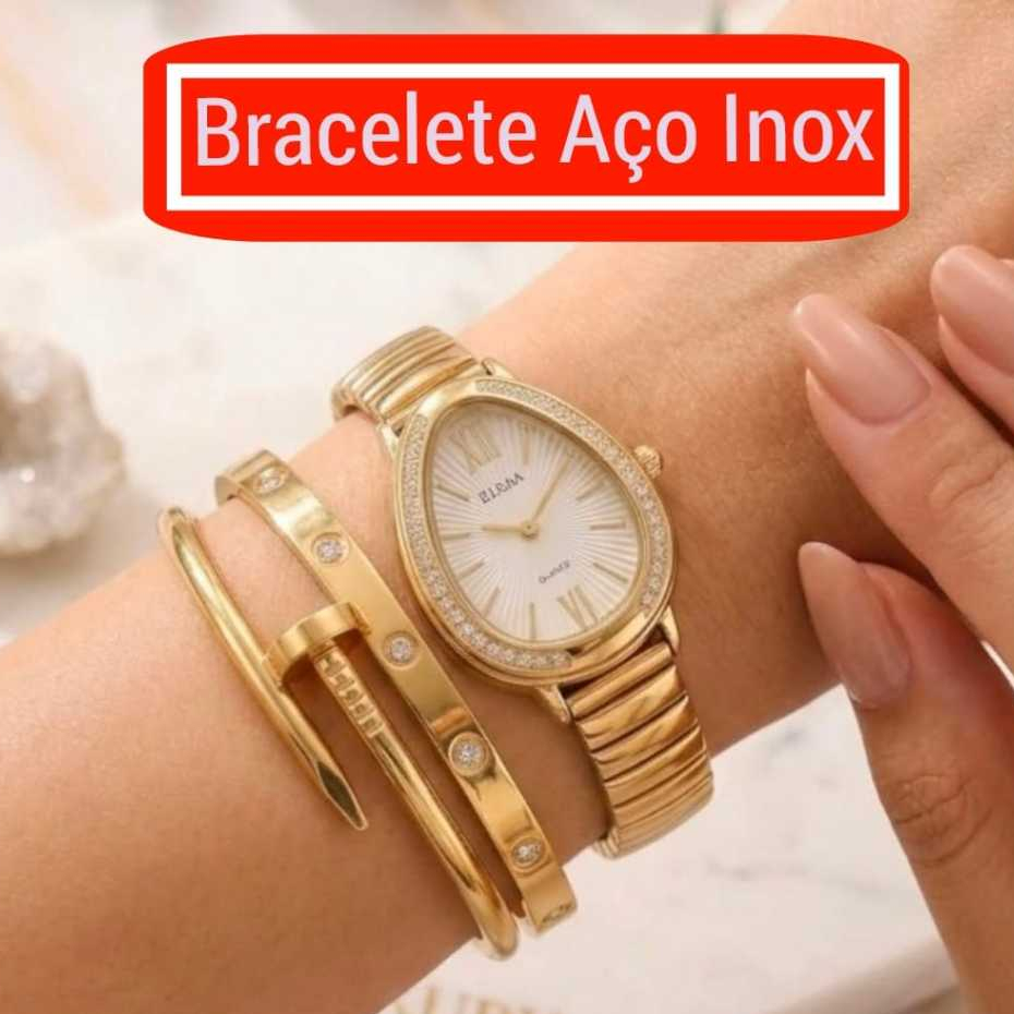 Relógio - Feminino Dourado Pulseira Acessórios Braceletes Femininos Relogio