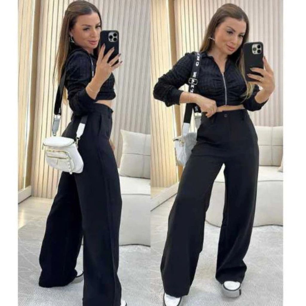 Calça Pantalona Alfaiataria Premium Com Bolso e Botão PROMOÇÃO