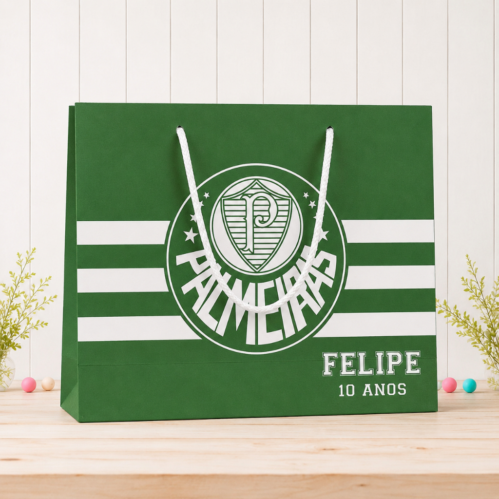 SACOLINHA LANCHEIRA PERSONALIZADA  PALMEIRAS| Lembrancinha Aniversário Infantil | Sacola de Papel