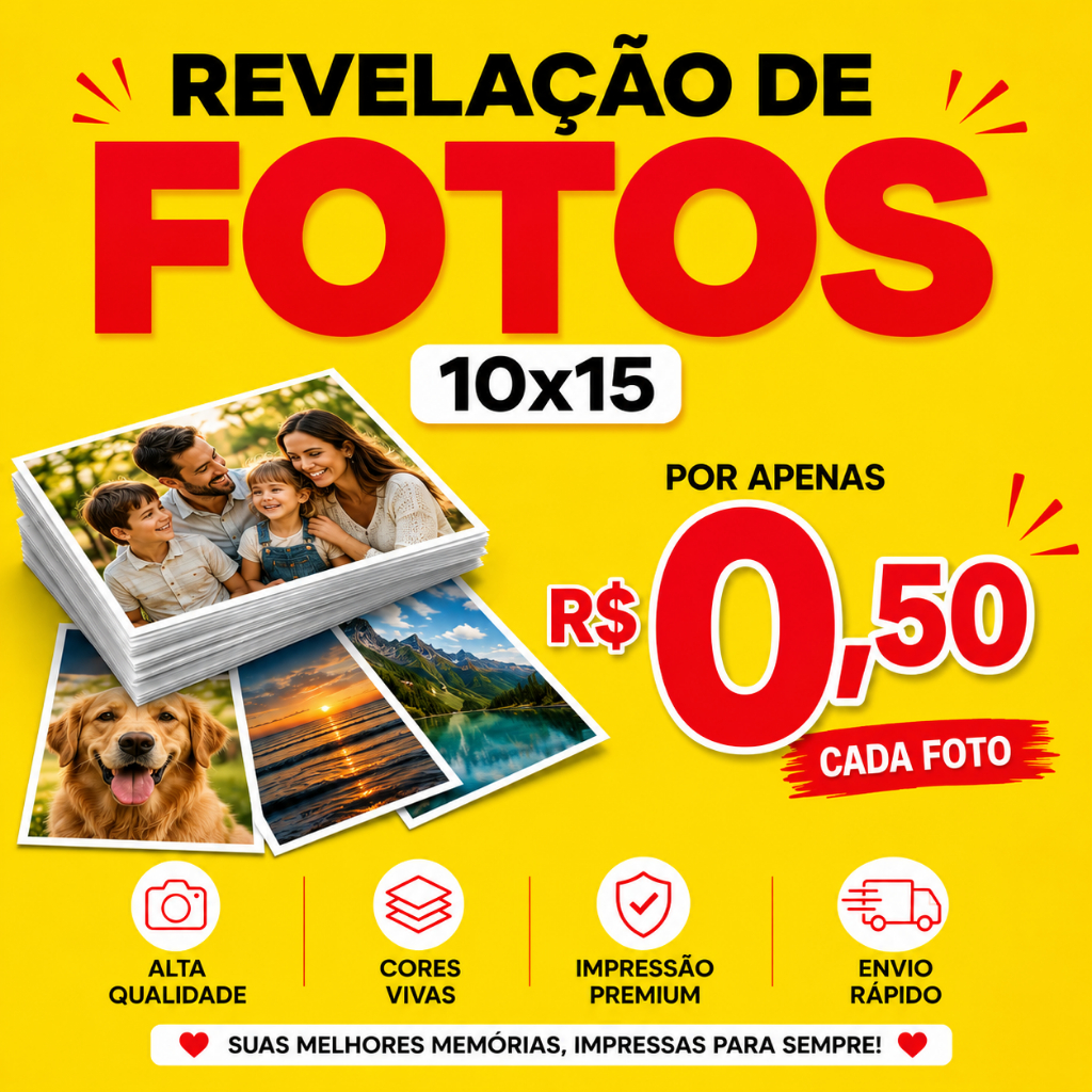 Pacote 100 Fotos Papel Fotográfico Brilhante Premium Revelação de Fotos
