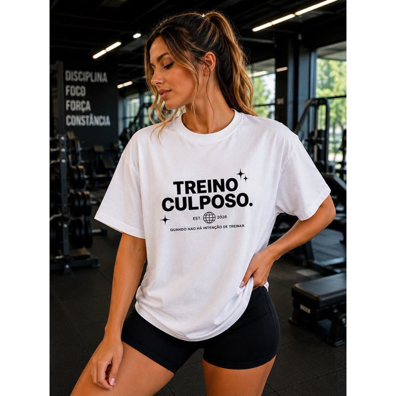 Camiseta Oversized Treino Culposo Fitness Academia Unissex 100% Algodão Estampa Premium