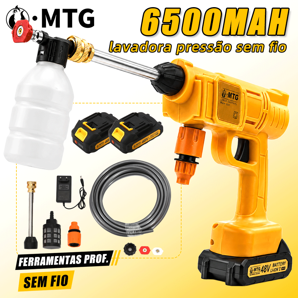 Lavadora Pressão Portátil 1100PSI Bateria Recarregável 30 min Kit Completo Malet