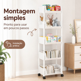 Carrinho Organizador Vertical com Rodas, Estante Multinível Plástico para Cozinha Quarto Escritório Armazenamento