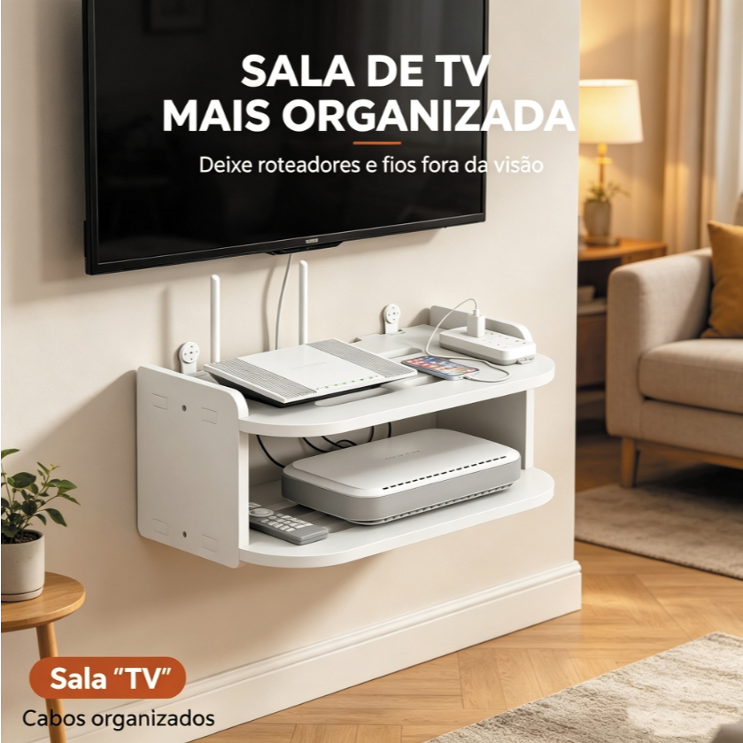 【MDF Durável】Prateleira para Roteador – Suporte Invisível na Parede, Acomoda TV/Modem/Video Game