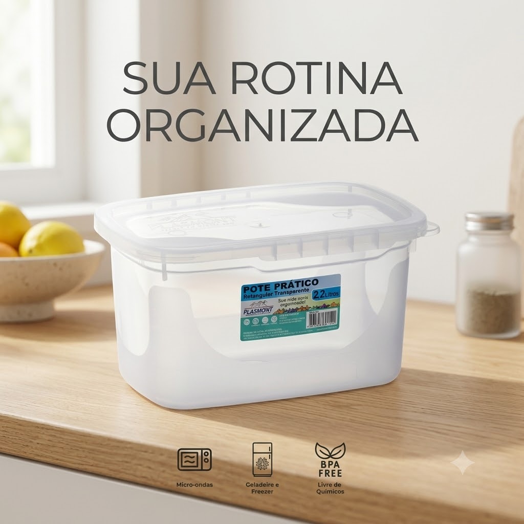 Potes Práticos Retangulares 2,2L BPA Free Transparente Marmita Alimentos Mantimentos Kit
