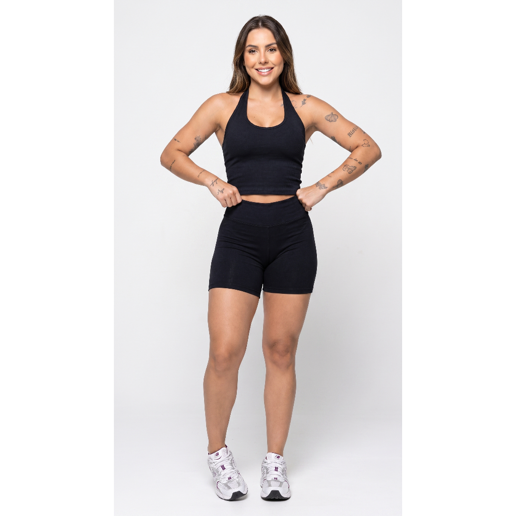 Conjunto Fitness Feminino Short Suplex Premium Cintura Alta Academia Top Sem Bojo Moda Fitness Crossfit Corrida Yoga