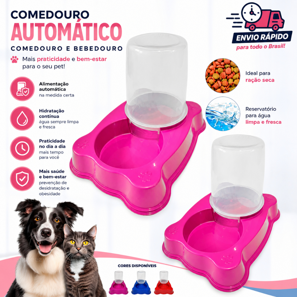 Comedouro Bebedouro Dupla Função Dispenser Dosador 1,35kg Ração/1,5 Litros Água Cães E Gatos