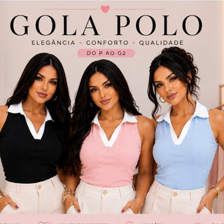 Regata Gola Polo Feminina Bicolor Ribana Premium Casual do P ao G1