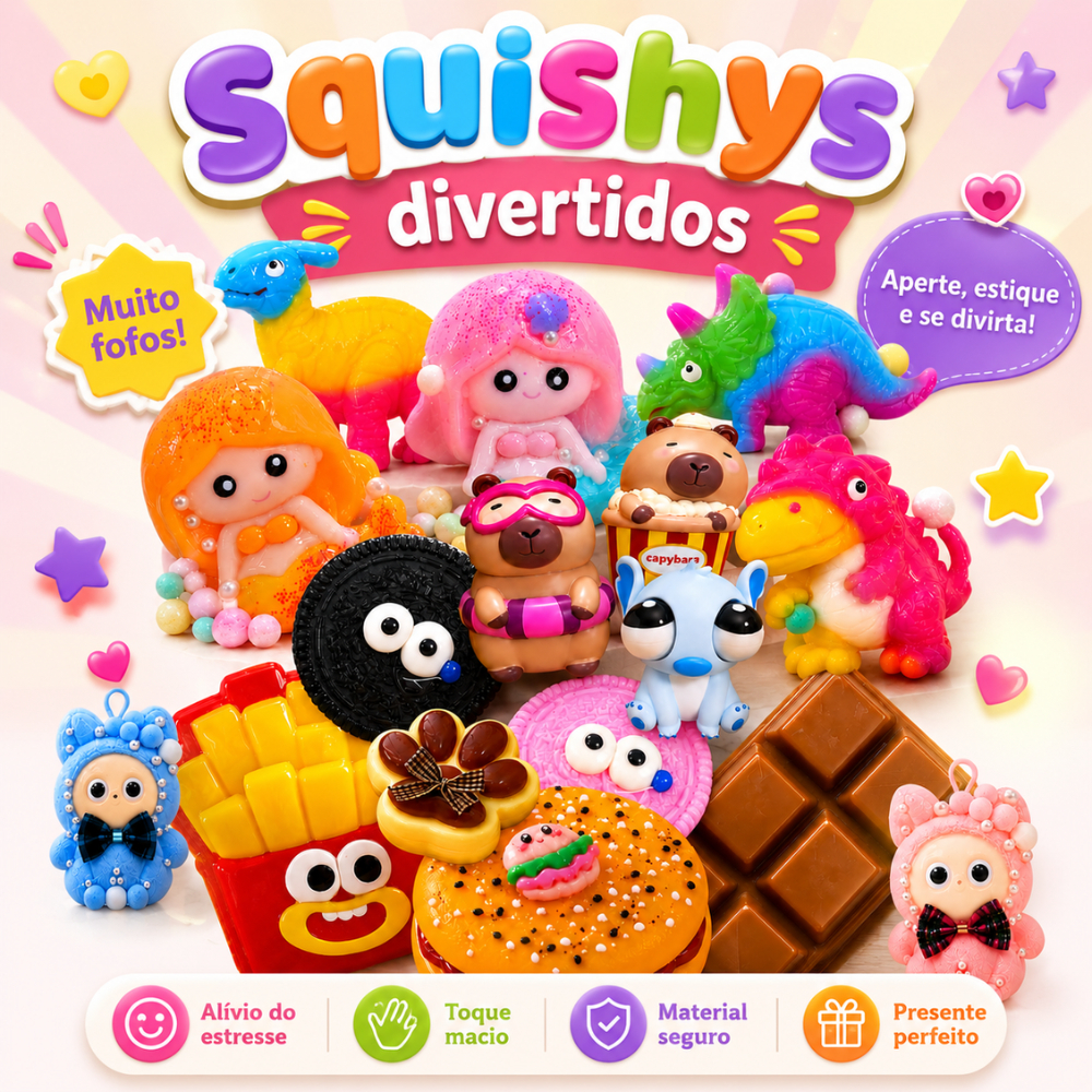 Kit com 1, 2 ,3 ou 4 Taba Squishy de Apertar Bolacha Sensorial Antistress Brinquedo Alivio Estresse