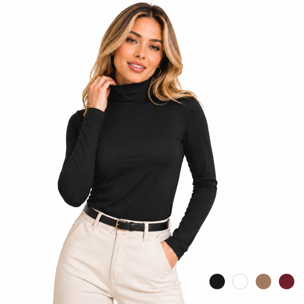Cacharrel Gola Alta Feminina Viscolycra Manga Longa Básica Premium