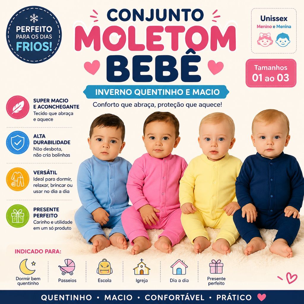 Conjunto Moletom Bebê Inverno Quentinho Soft Infantil Menino Menina Macio Inverno