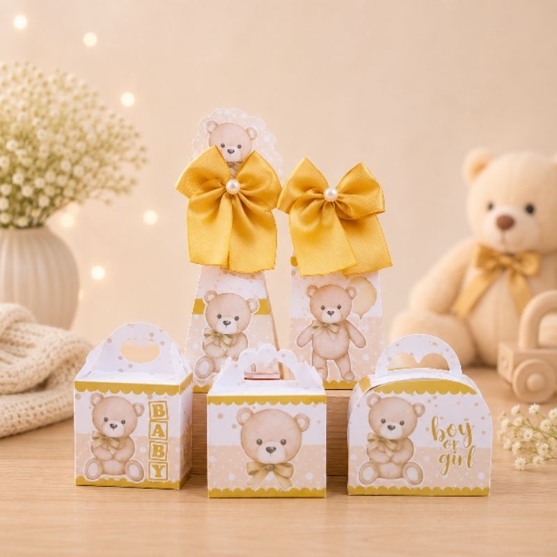 Kit Festa URSINHO NEUTRO CHÁ REVELAÇÃO Personalizado | Pegue e Monte | Lembrancinhas e Caixinhas para Festa Infantil