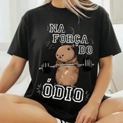 Camiseta Feminina Capivara Força do Ódio Fitness Confortável Academia 100% Algodão Promoção