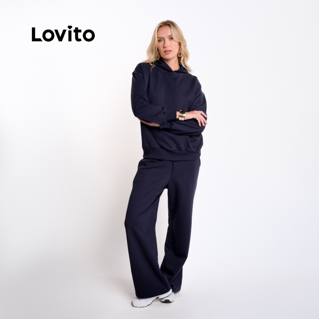 Lovito Conjunto Longo Moletom Oversized Blusa e Calça Feminino PSB18621892