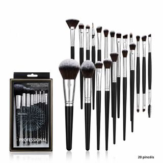 Kit 20 Pincéis Profissional – Pincéis de Maquiagem Preto e Marrom