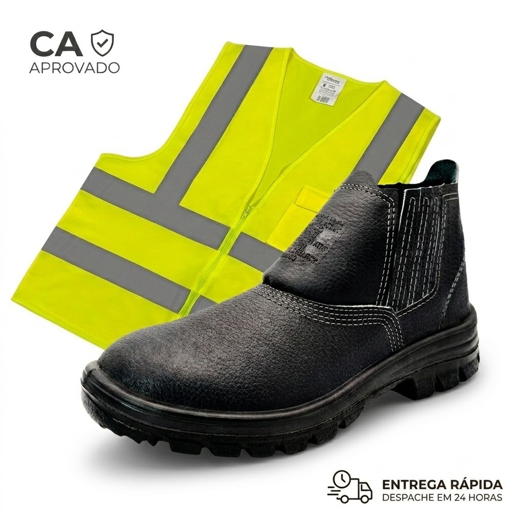 Kit Epi Para Entregador Mercado, Shopee, Botina de segurança + Colete Refletivo Verde