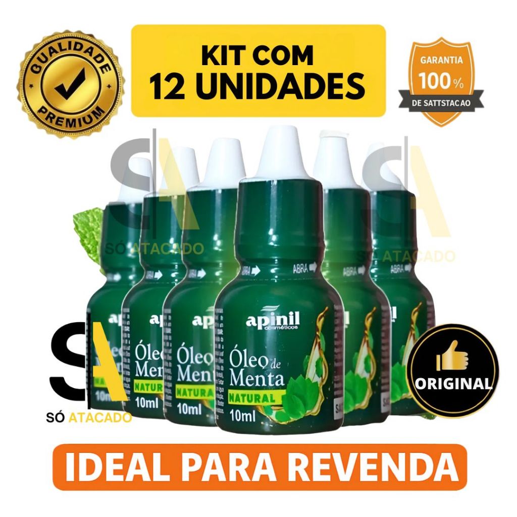 KIT 06 Óleo de Menta 10ml Apinil – Menta Pura Original – Ideal Revenda Atacado - Com Nota Fiscal