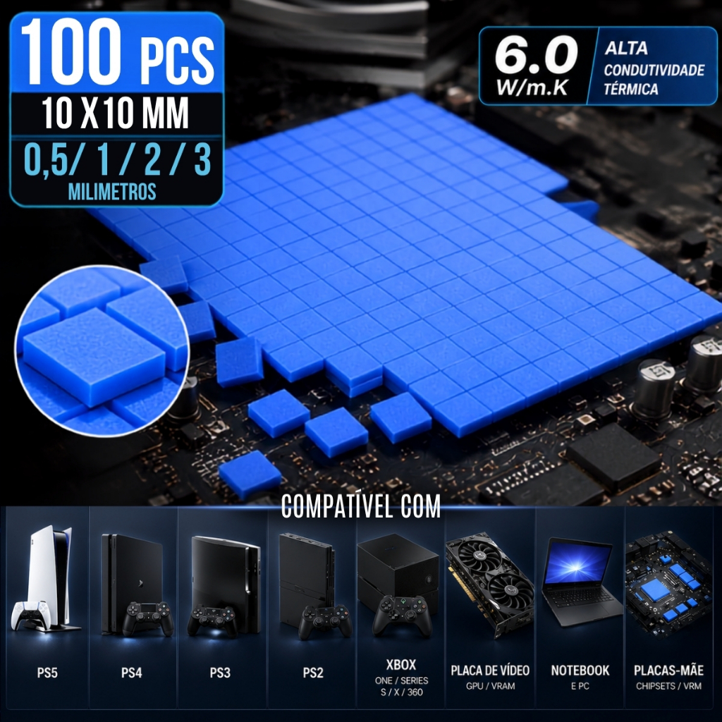 Thermal Pad Térmico 1/2/3/0.5mm Para PS5 PS4 PS3 PS2 PS1 XBOX Processador Memória RAM Placa de Vídeo