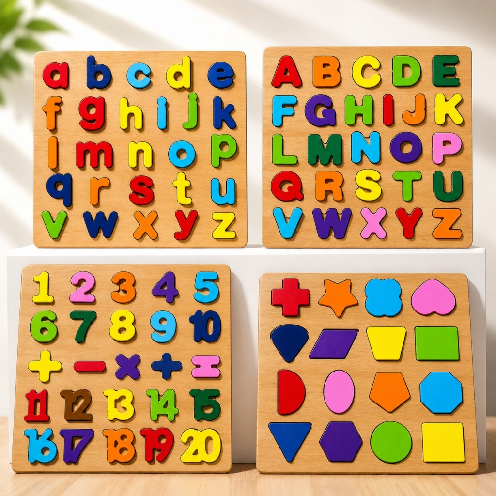 Kit 1-3 Tabuleiros Quebra Cabeça Educativo Pedagógico Montessori Alfabeto Matemática Números Encaixe Formas Geométricas