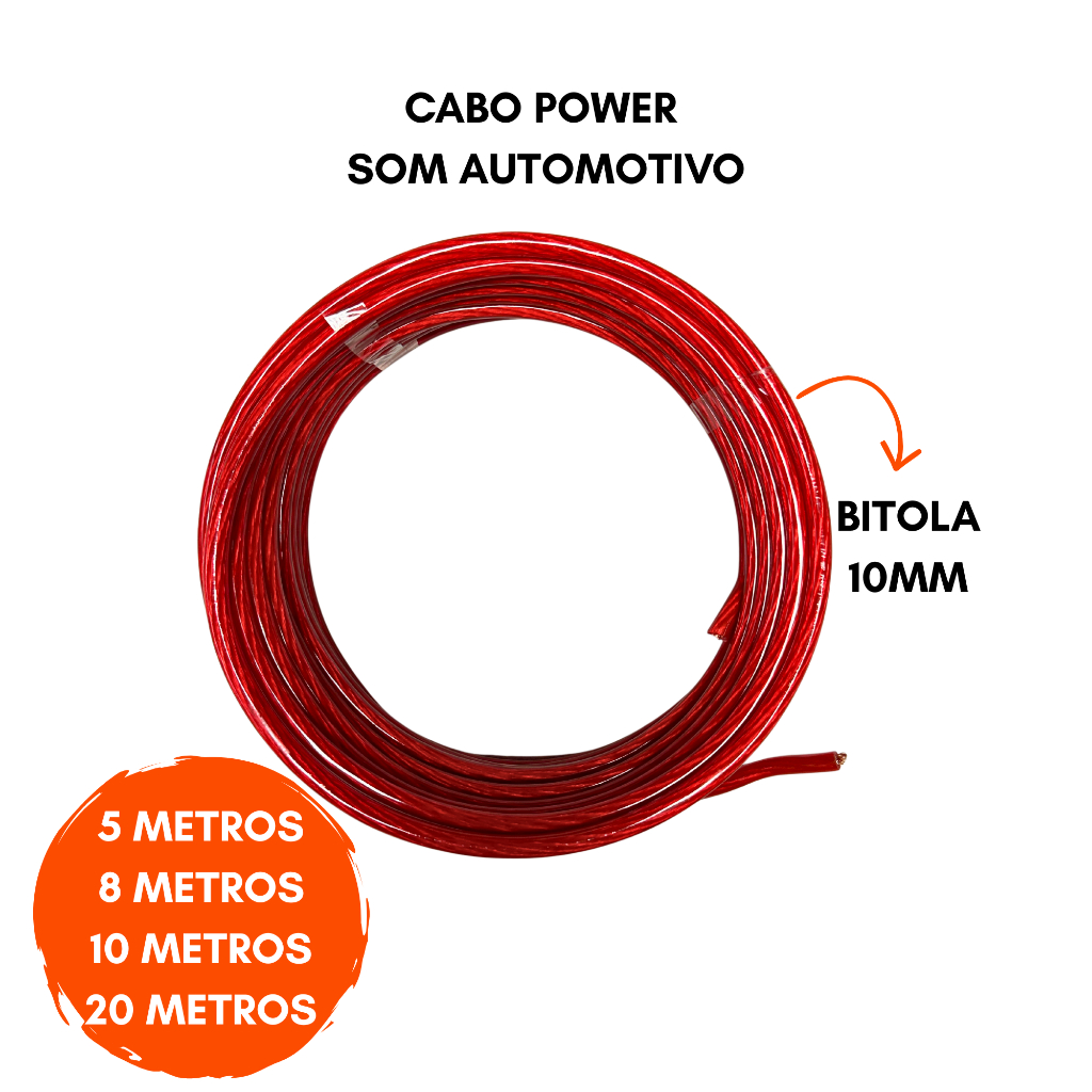Cabo Power Automotivo Premium Flexível Alta Condução 10mm