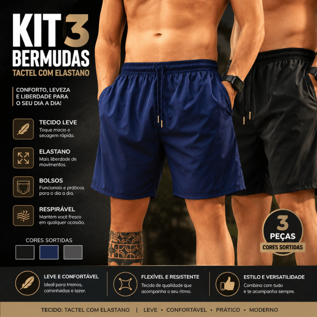 Short Bermuda Academia Praia Casual Respiravel