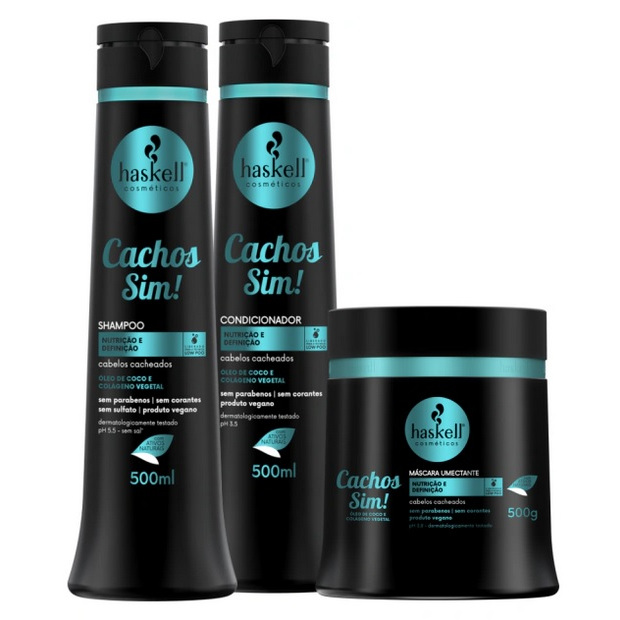 Kit Cachos Sim! Shampoo, Condicionador e Mascara 500ml Haskell (3 itens)