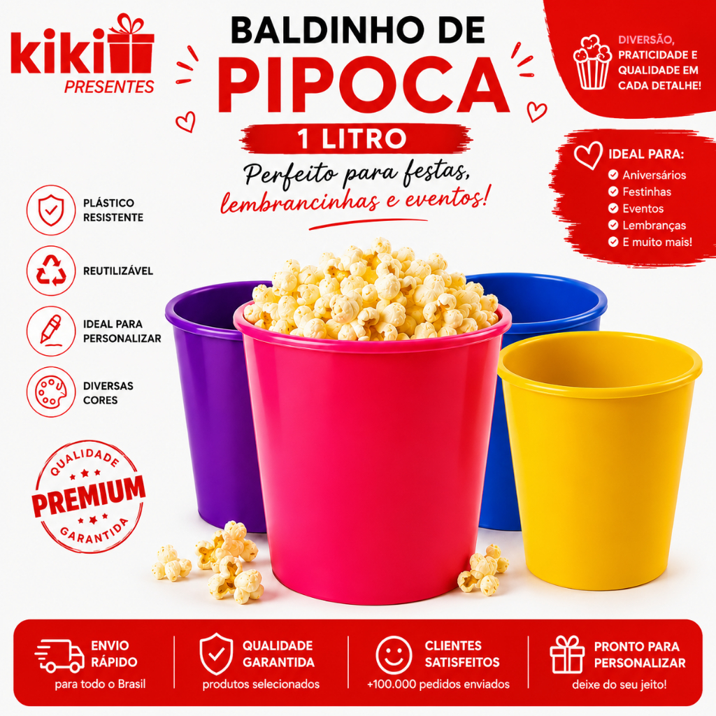 5 à 15 Baldinhos De Pipoca De 1L, Baldinho de Plástico.