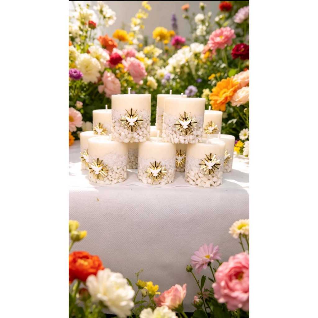 Kit  Mini Velas Aromáticas Espirito Santo 4,5 cm Lembrancinha Especial para  Crisma Batizado primeira Comunhão