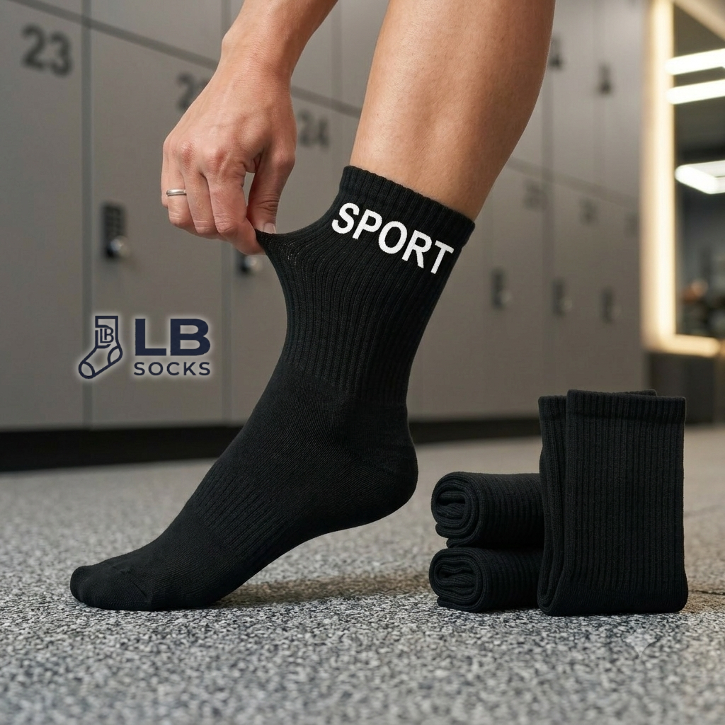 Kit até 24 Pares Meia Cano Alto/Longo Algodão Masculina SPORT Cor Preta