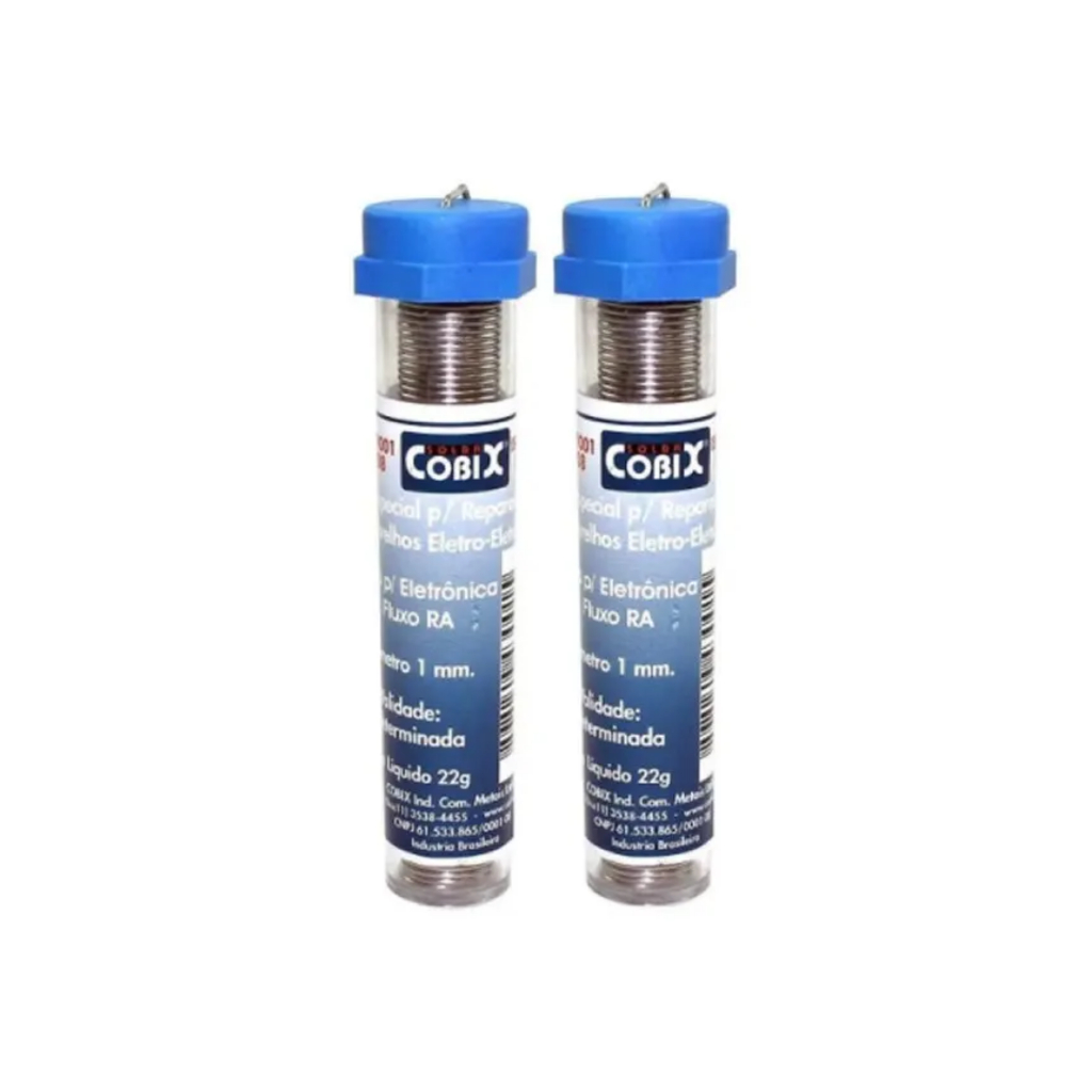Kit 2 Tubos Solda Estanho 1mm Azul 63x37 Cobix Com Fluxo