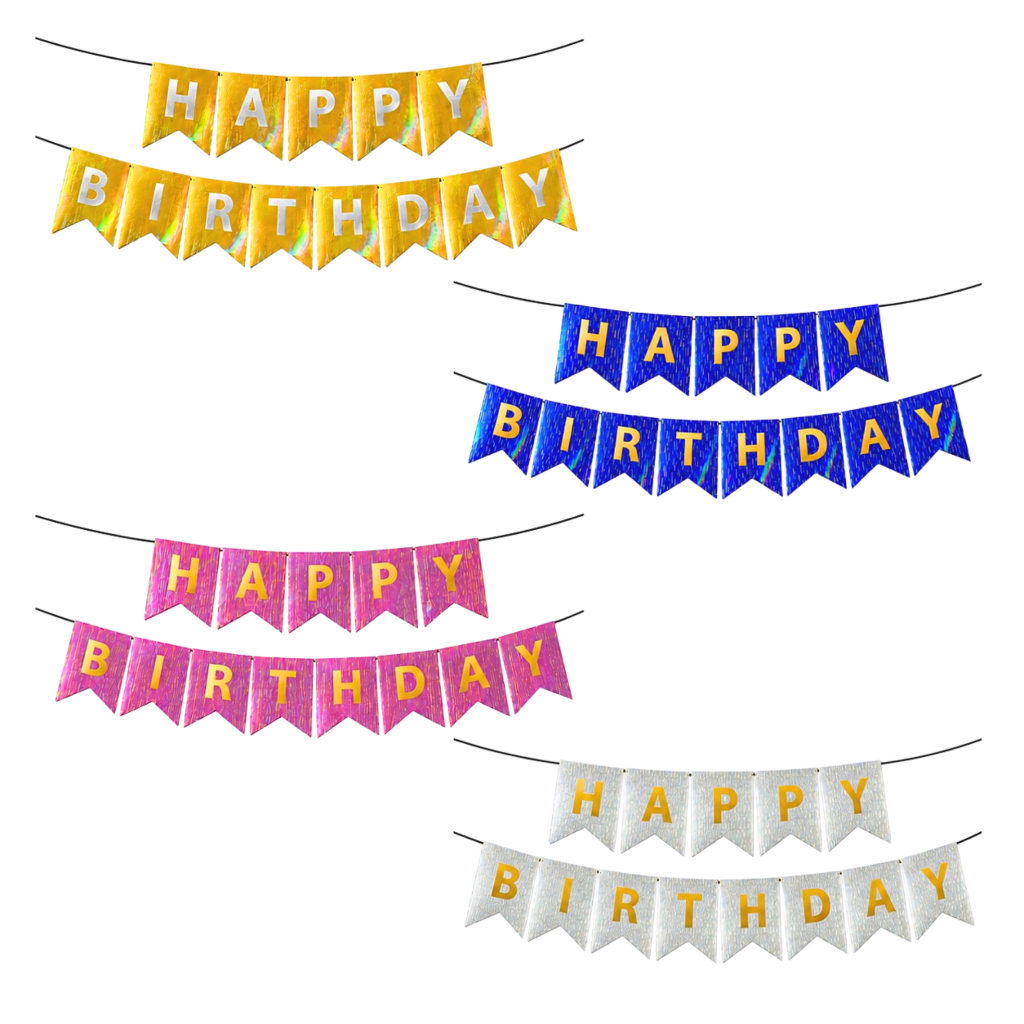 Faixa Varal De Letras Papel Happy Birthday Bandeirinhas De Feixes Holográfico Decorativo Para Aniversário