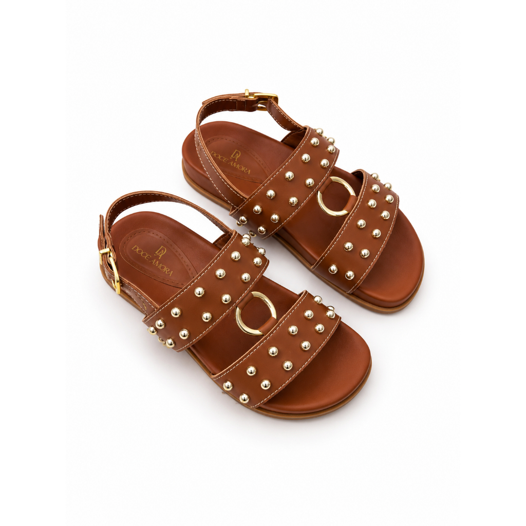 Sandália Papete Birken Feminina Plataforma Baixa Elegance Com Detalhes de Tachinhas Confortável