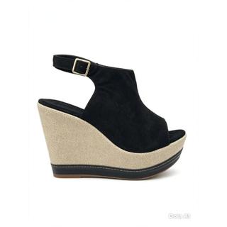 Sandália Feminina Open Boot Anabela Salto Alto Grosso Confortável Fechada Blogueira Moda Inverno