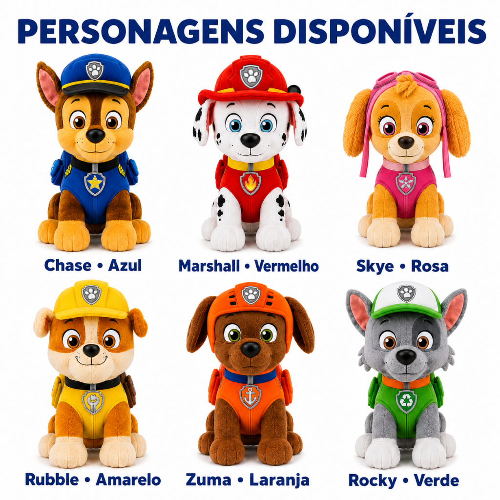 Bonecos Pelúcia Filhotes Patrulha Canina Brinquedo Com Som
