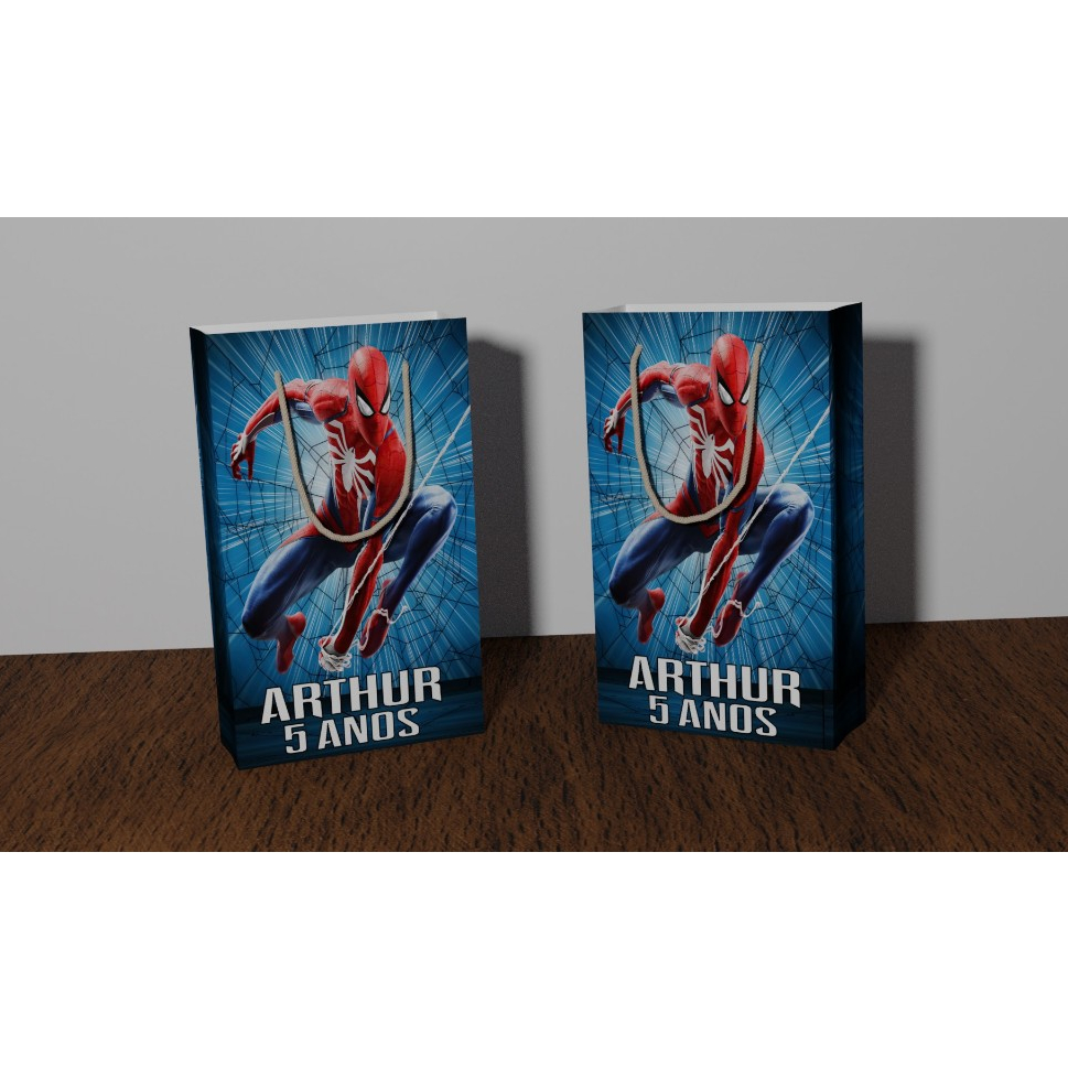 Kit Sacolinha Surpresa Personalizada Spider Man - Lembrancinha Festa de Aniversário - 17x10x4cm