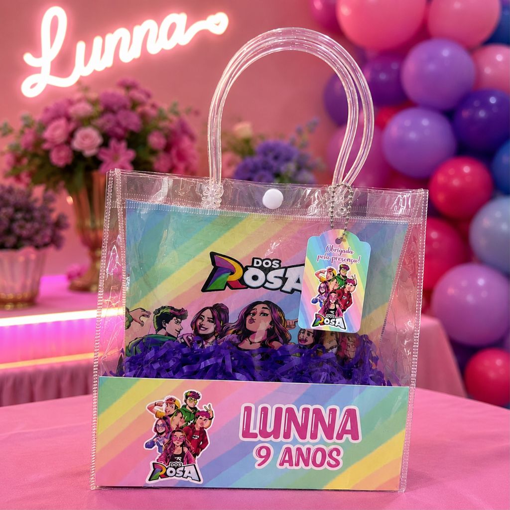 Decoração fundo para sacolinha transparente PVC + Frente + tag | Lembrancinha |Emilly Vicky | Grupo dos Rosa