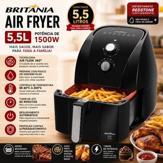 Fritadeira Air Fryer Britânia 5,5L 1500W 127V | BFR50, Redstone antiaderente