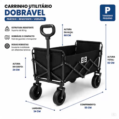 Carrinho de Camping Dobrável Multiuso Portátil Reforçado Com Rodas Tamanho P