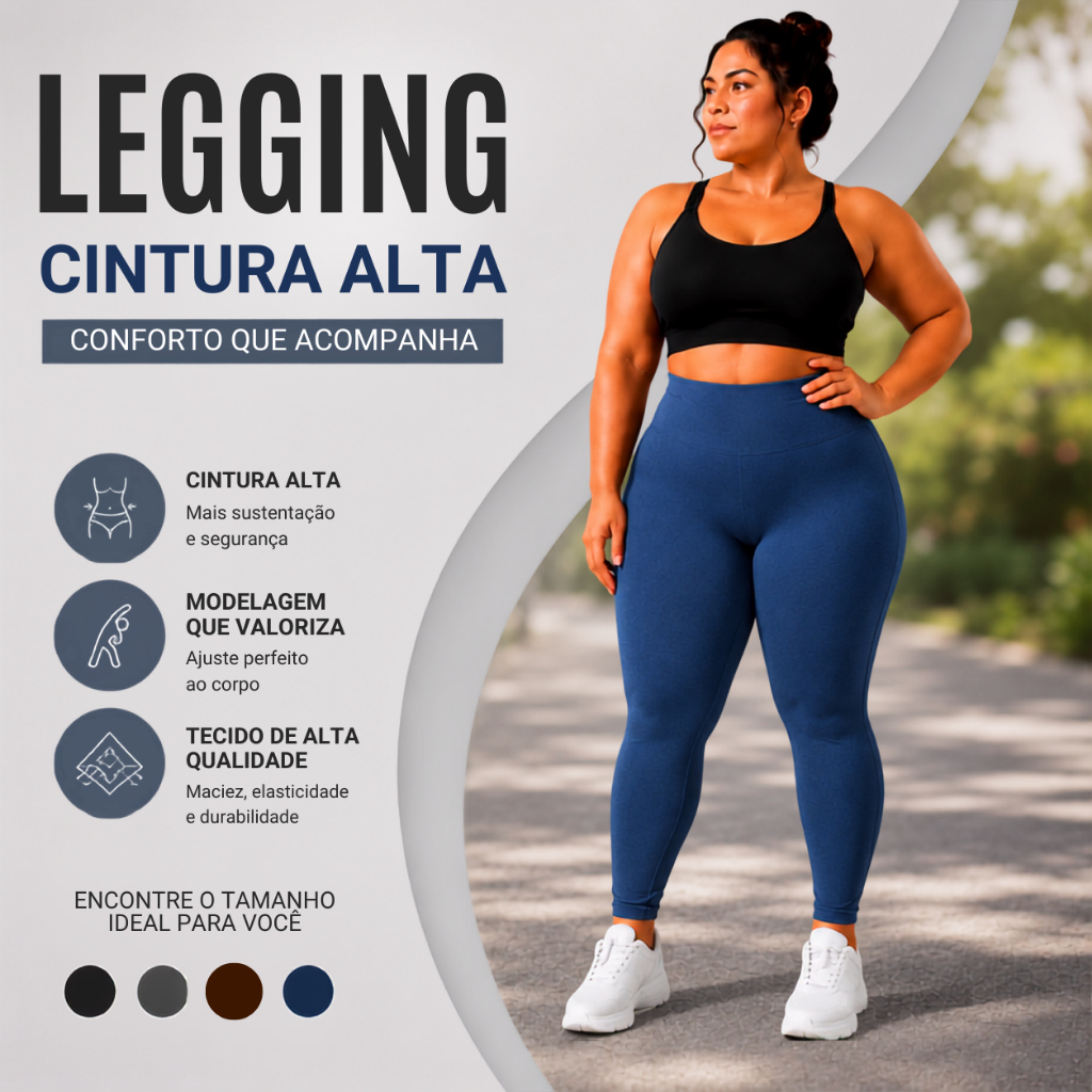 Calça Legging Plus Size Com Forro Feminina Cintura Alta Modeladora Roupa Academia Zero Transparência