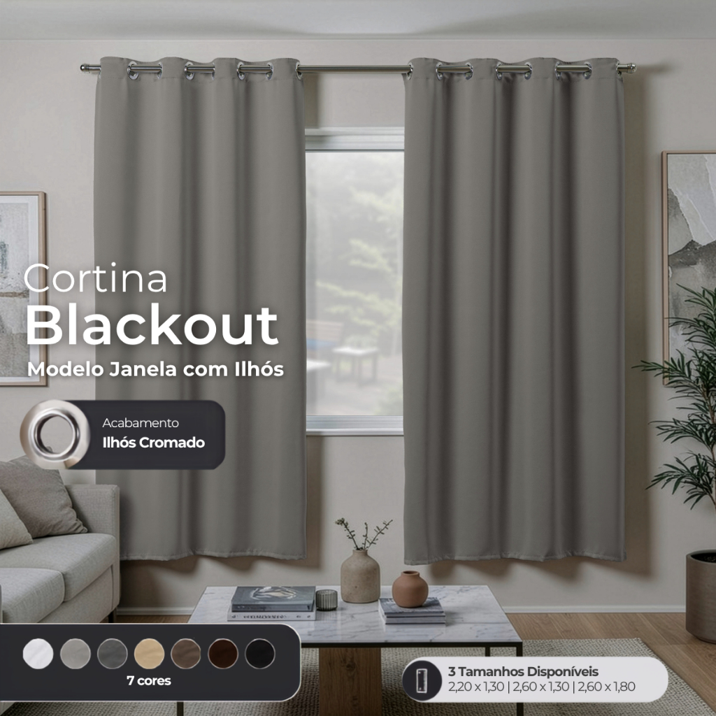 Cortina Blackout Premium 2,20m x 1,30m - Modelo para Varão/Ilhós - Corta LUz