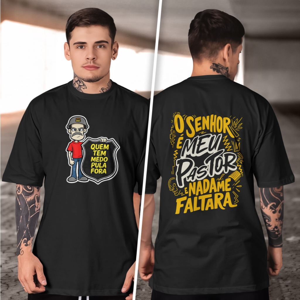 Camiseta Trucker e sinal senhor e meu pastor nada me faltara conforto e estilo 100% Algodão moda do dia a dia