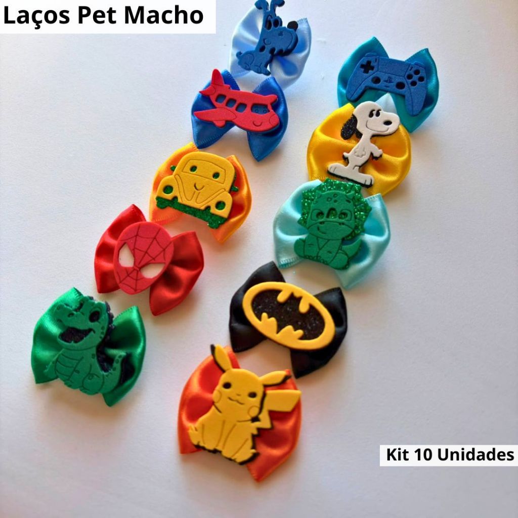 Kit 10 Laços Pet Macho M luxo para Cachorro | Banho e Tosa | Pet Shop | Uso Diário| Temas Exclusivos e lindos