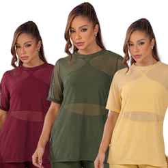 KIT 3 Blusas de Tule Feminina Moda Academia Transparente Fitness Tule Luxo Casual Crossfit Corrida