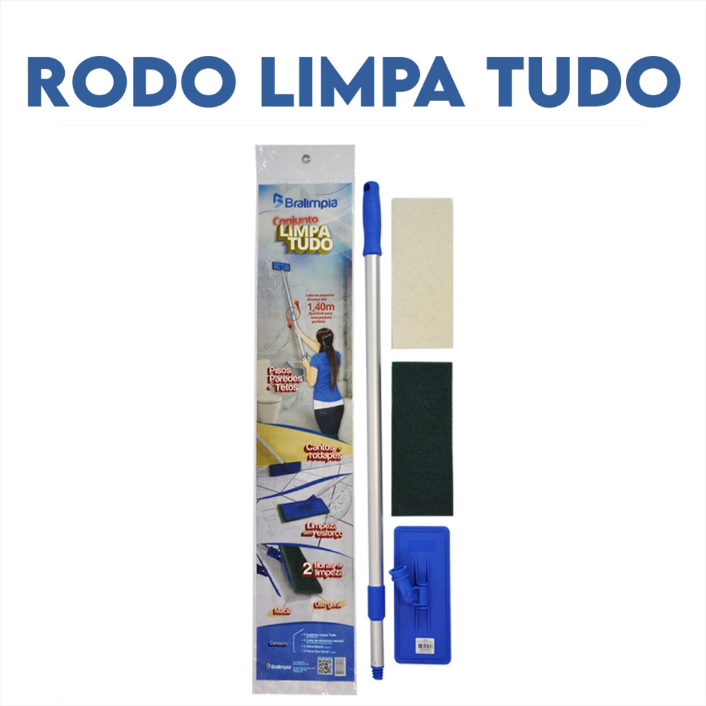 Conjunto Suporte Limpa Tudo Bralimpia C/ Cabo Extensor + 2 Fibras e base Quantid