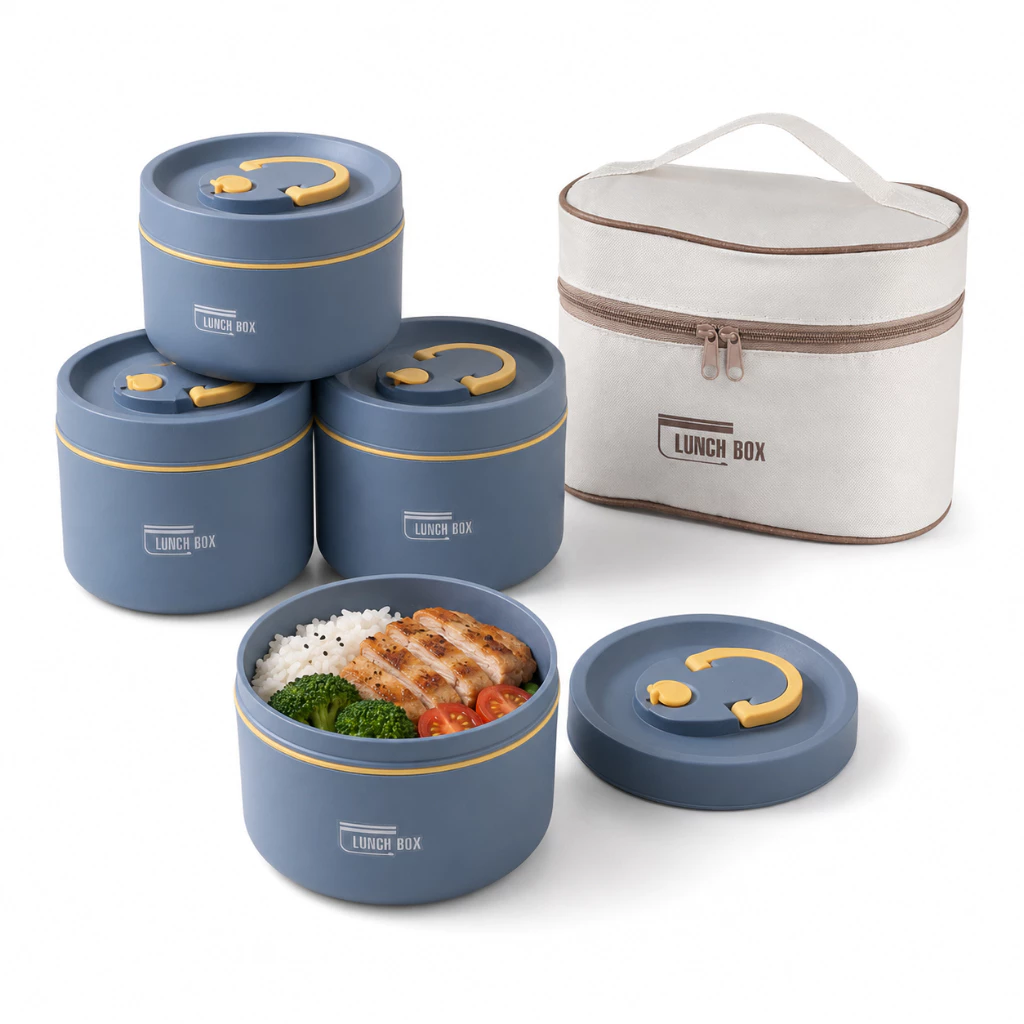 Marmita Térmica Inox 304 440ml 600ml Kit 2 3 4 Marmitas Com Bolsa Térmica Empilhável Marmiteira Trabalho Academia — imagem 1