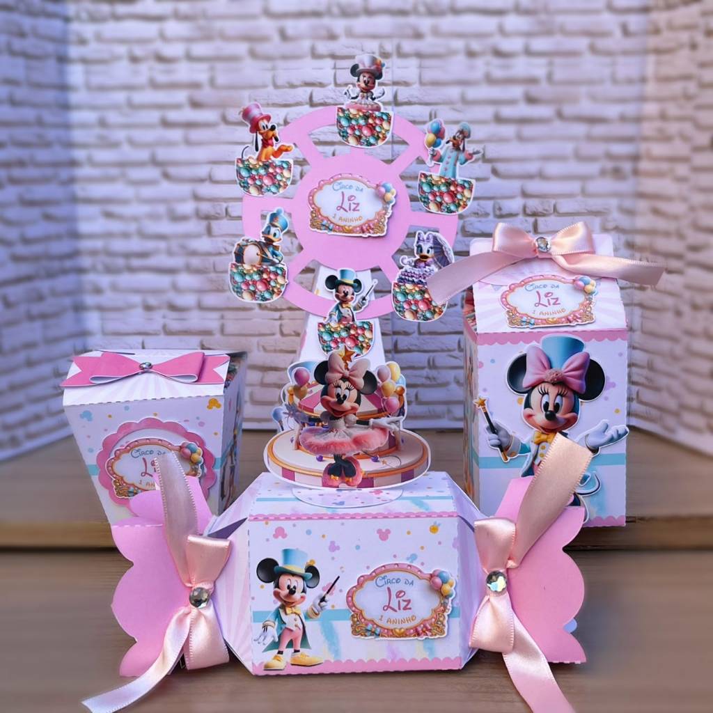Kit CIRCO DA MINNIE AQUARELA Personalizado | Caixinhas Decoradas CIRCO DA MINNIE + Nome e Idade | Lembrancinha Infantil