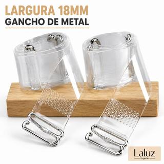 Kit 2 Pares Alças de Silicone Transparente p/ Sutiã Removível 18mm Plus Size com Gancho Inox
