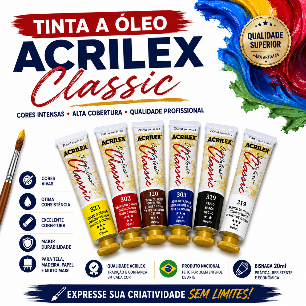 🎨 TINTA A ÓLEO ACRILEX CLASSIC 20ml Varias Cores