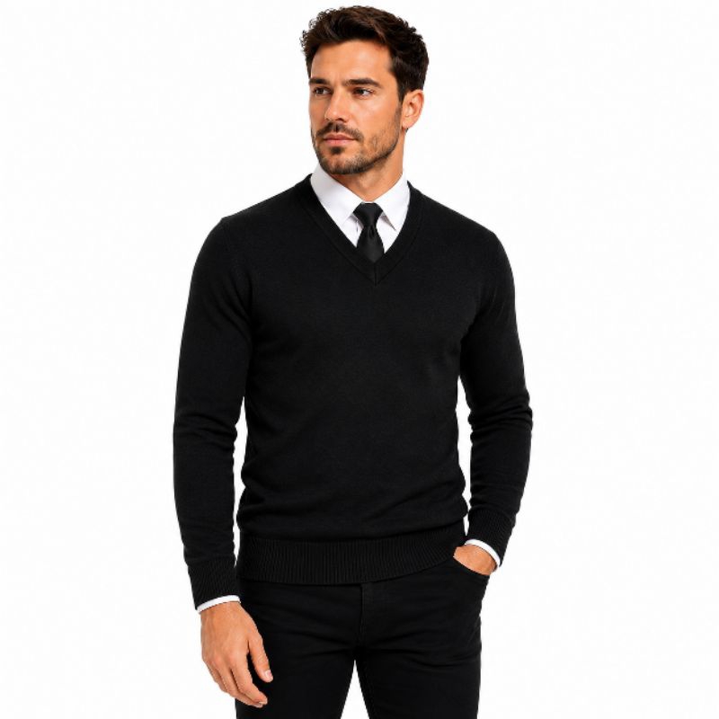 Blusa Masculina Gola V Trico Suéter Blusa de homem| Outono e Inverno Blusa  Frio PMGGG Blusa de Frio Social  Promoção
