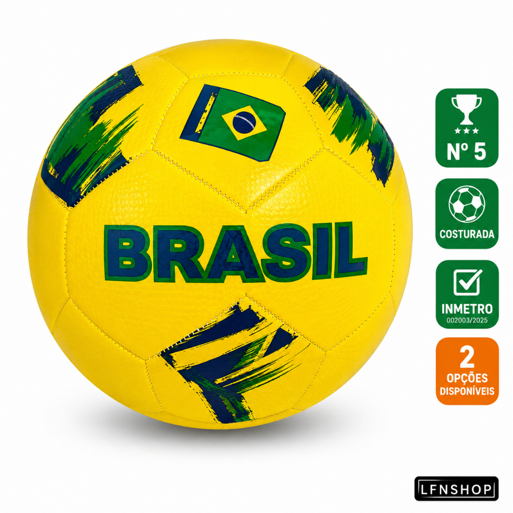 Bola de Futebol Brasil Nº 5 Costurada Oficial Campo Quadra Treino com ou sem Bomba de Ar